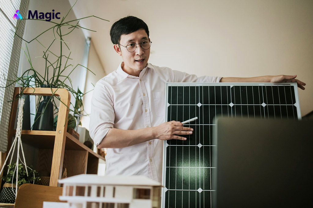 solar business owner talking to a customer via laptop