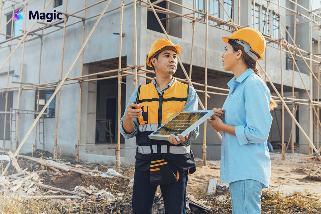 solar business owner talking to a client